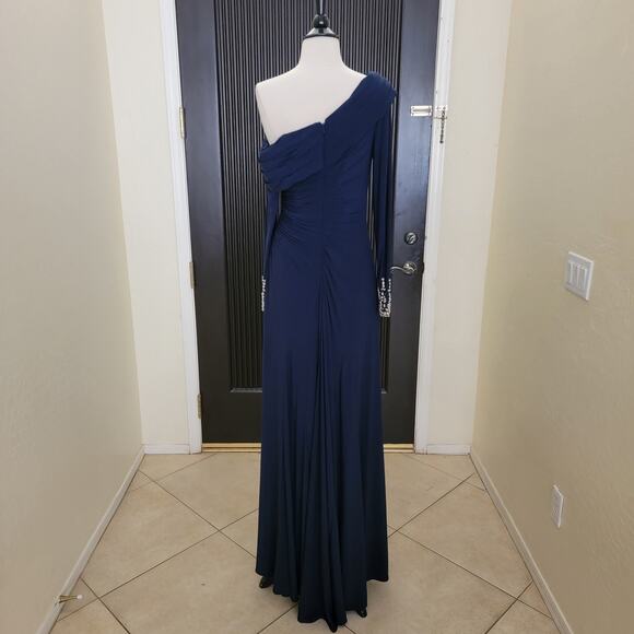 Mac Duggal 12231 Midnight Navy Blue 6 Long Sleeve Formal Maxi Gown Dress - Picture 8 of 10